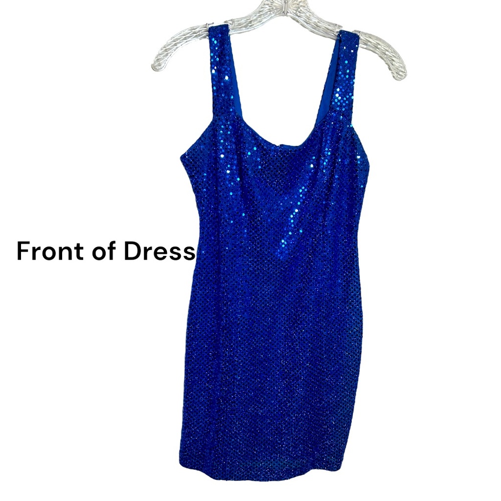 Step in Out blue sequin dress. There is no size.  See measurements in photo.